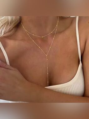 Dainty Gold Y Lariat Necklace Layered Minimalist Drop Chain Elegant Chic
